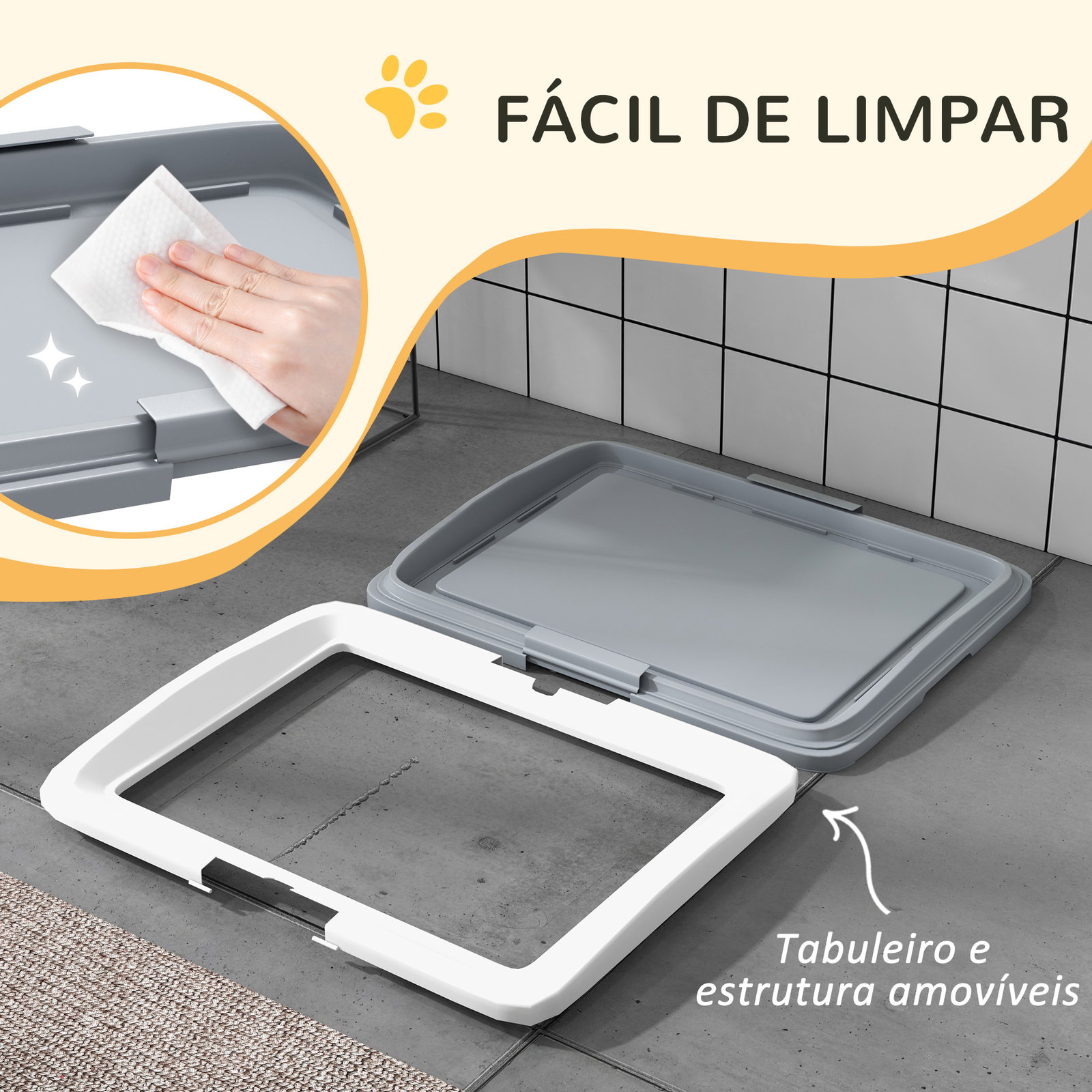Tabuleiro para resguardos de cães sanita para cães com bandeja para treino em exterior e interior 63x48,5x6 cm cinza