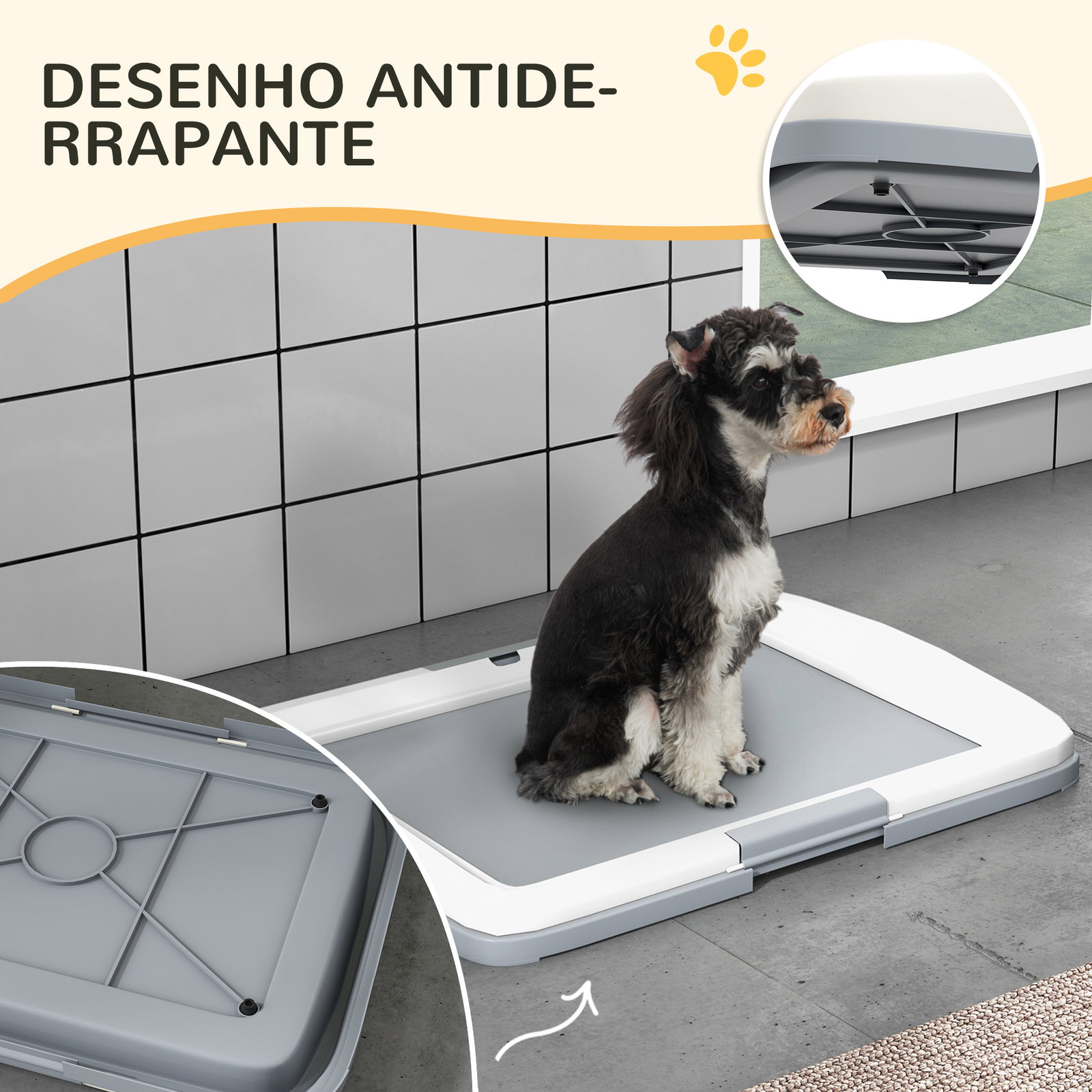 Tabuleiro para resguardos de cães sanita para cães com bandeja para treino em exterior e interior 63x48,5x6 cm cinza