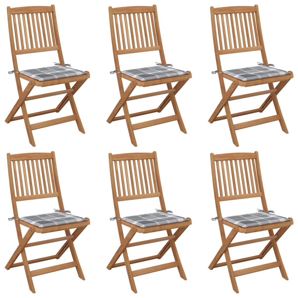 Cadeiras de jardim dobráveis c/ almofadões 6 pcs acácia maciça