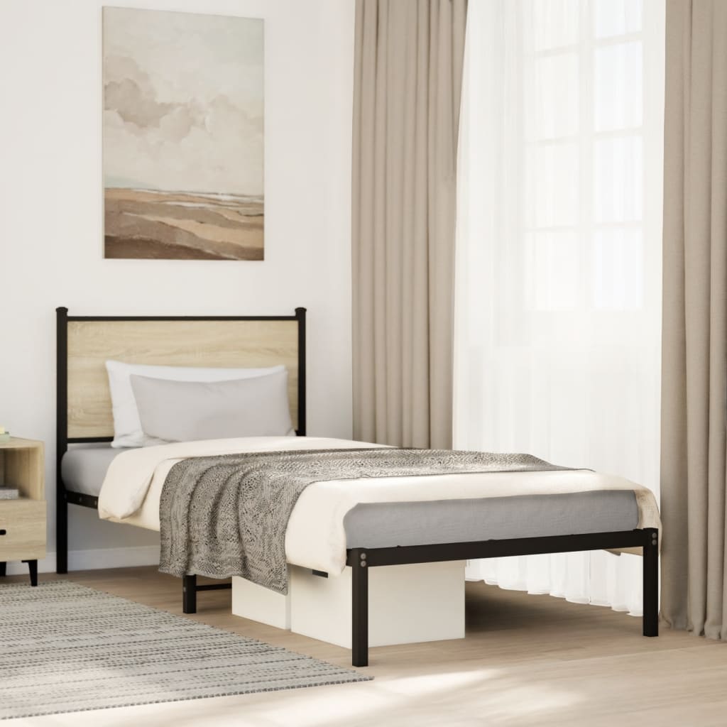 Estrutura de cama sem colchão 75x190 cm metal carvalho sonoma
