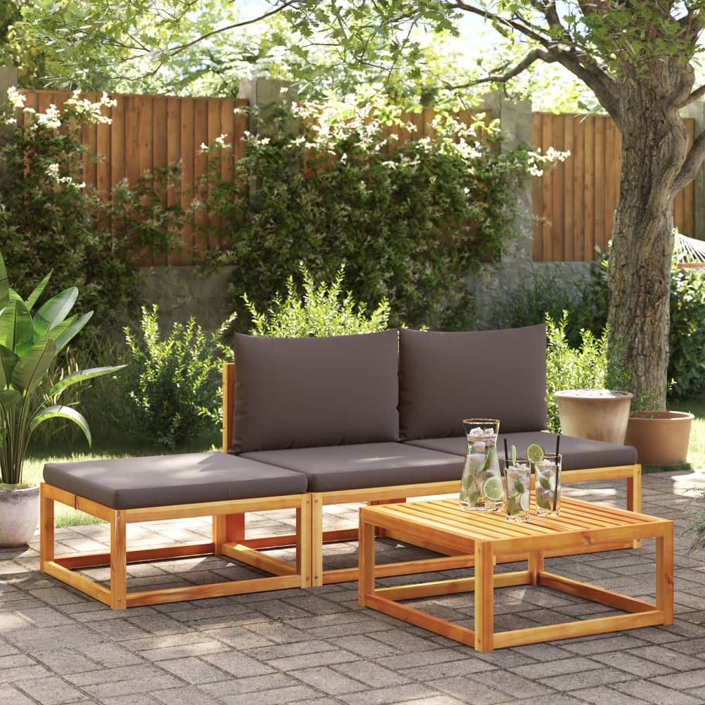 Conjunto de sofás de jardim de 4 peças com almofadas de madeira de acácia e vime
