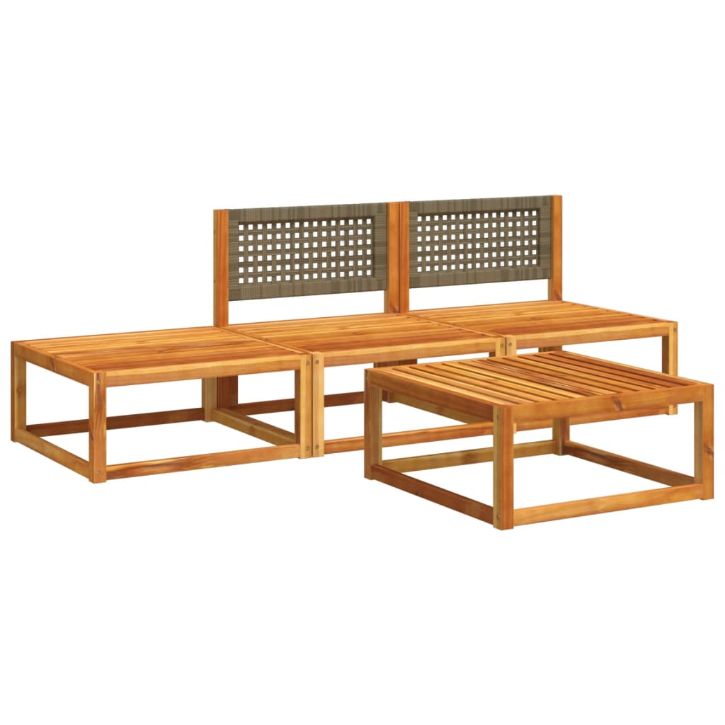 Conjunto de sofás de jardim de 4 peças com almofadas de madeira de acácia e vime