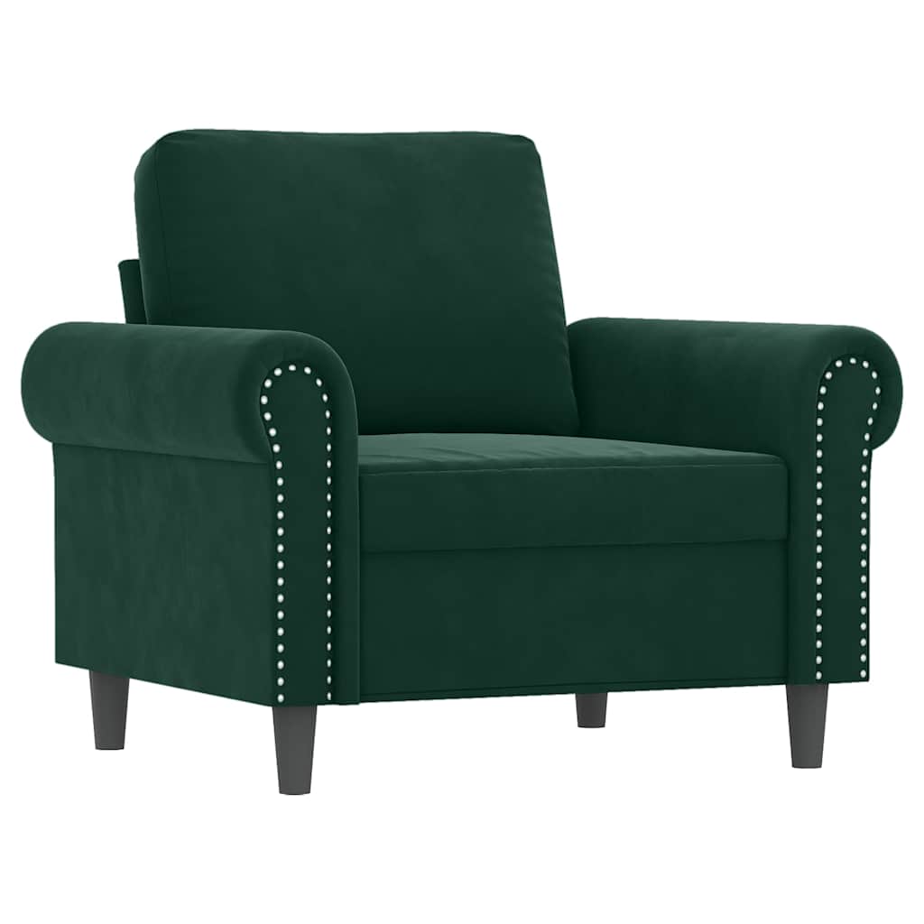 3 Pcs conjunto de sofás com almofadões veludo verde-escuro