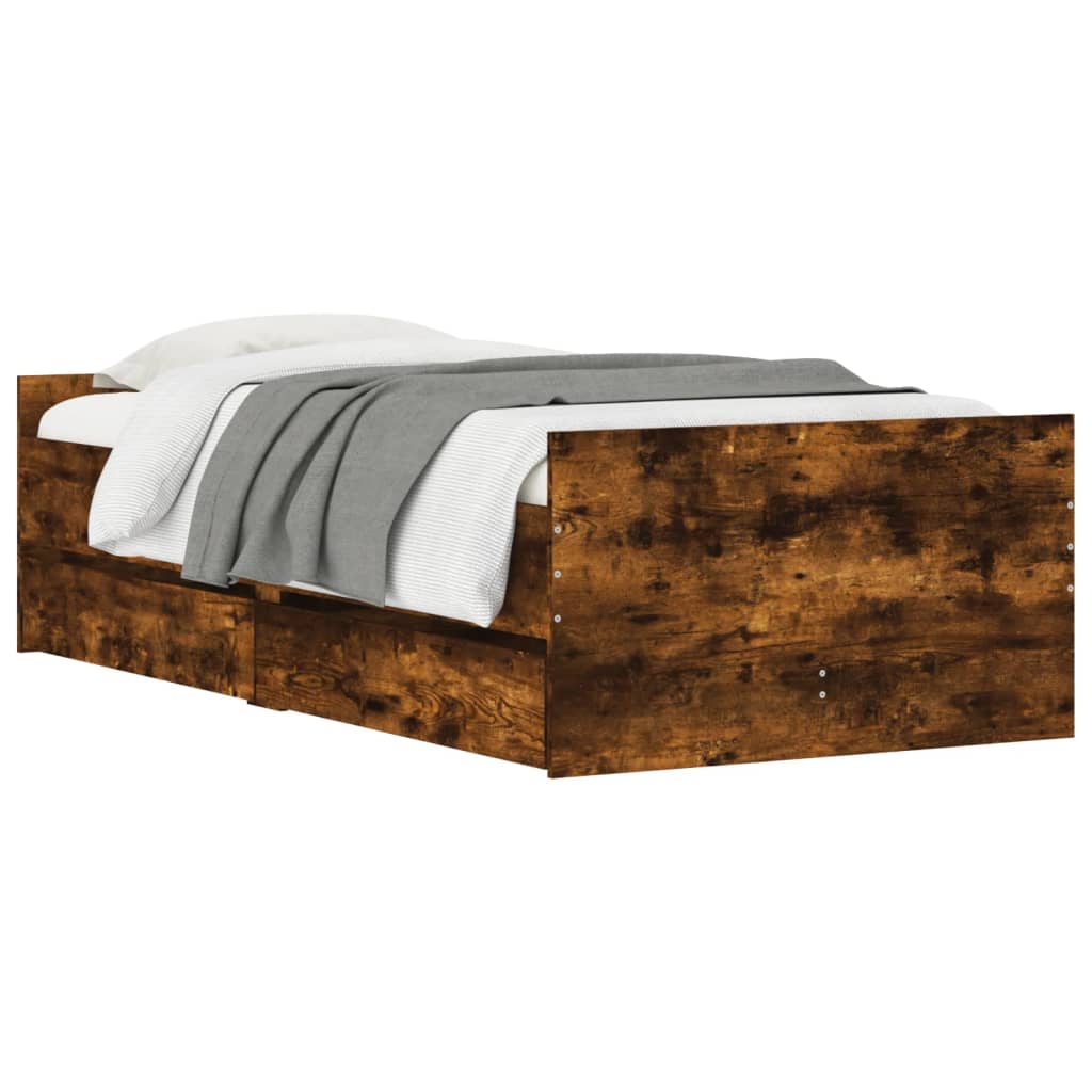 Estrutura de cama com gavetas 100x200 cm carvalho fumado