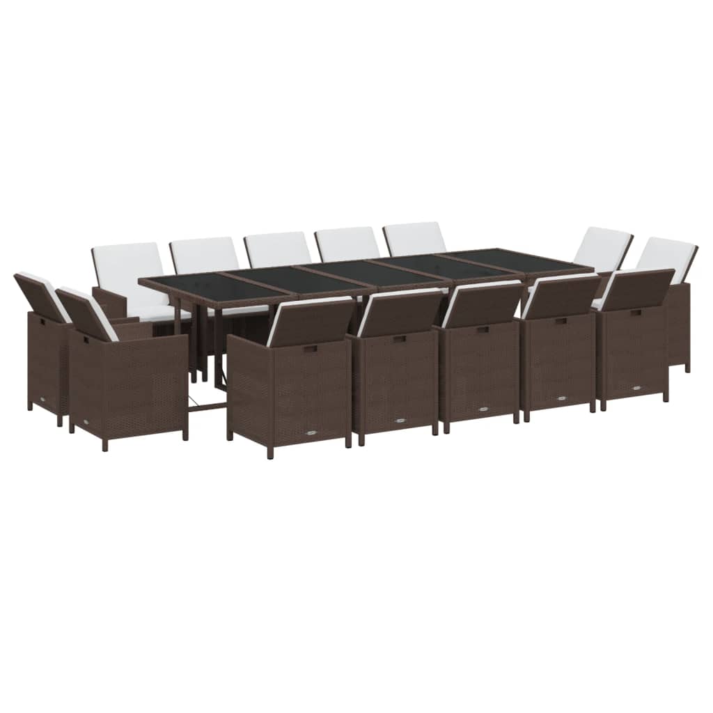 15 Pcs conjunto jantar p/ jardim c/ almofadões vime PE castanho