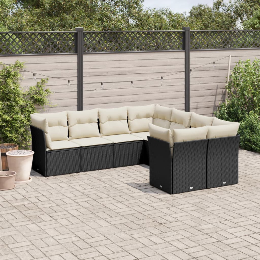 8 Pcs conjunto sofás de jardim com almofadões vime PE preto