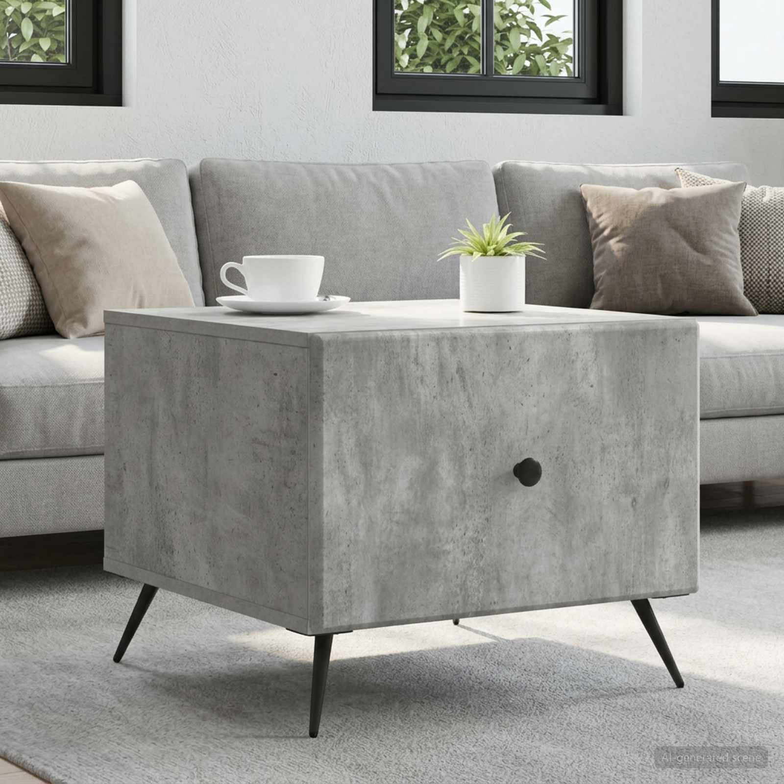 Mesa de centro com gaveta cinzento cimento 49 x 50 x 40 cm