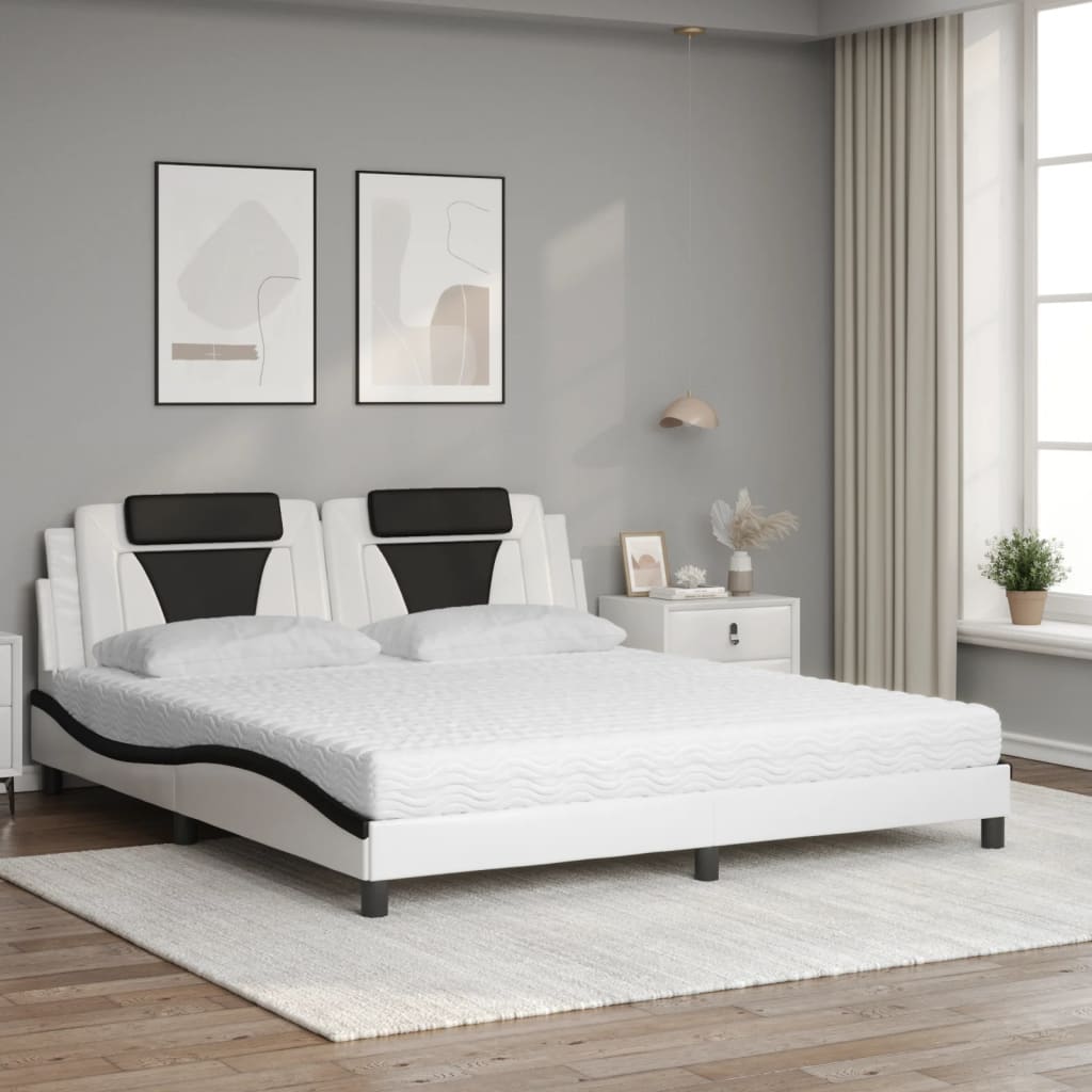 Cama viana com colchão 180x200 cm couro artificial preto e branco
