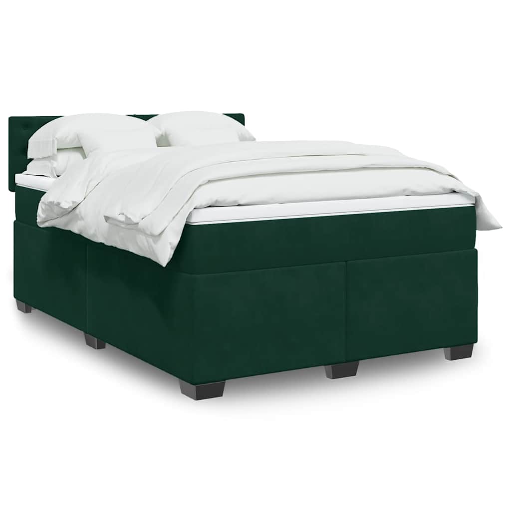 Cama com molas/colchão 140x200 cm veludo verde-escuro