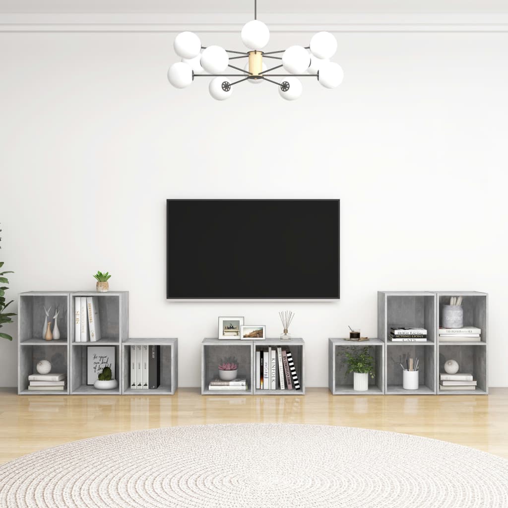 8 Pcs conjunto de móveis de TV derivados madeira cinza cimento