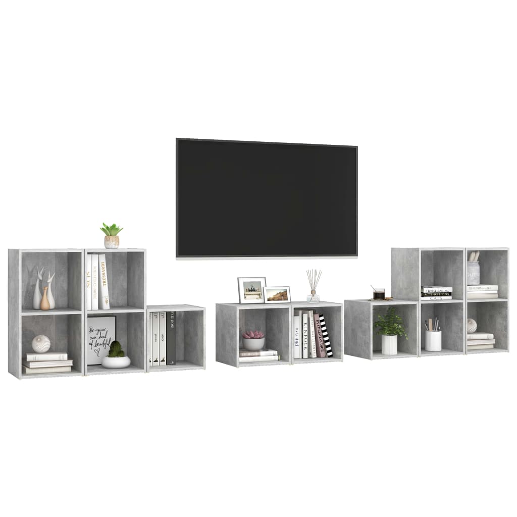8 Pcs conjunto de móveis de TV derivados madeira cinza cimento