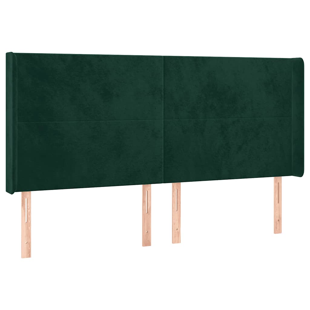 Cabeceira de cama c/ LED veludo 203x16x118/128 cm verde-escuro
