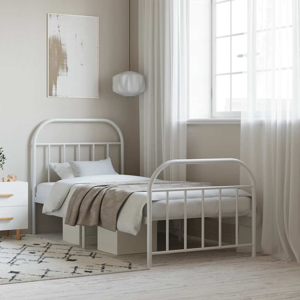 Estrutura de cama com cabeceira e pés 90x190 cm metal branco