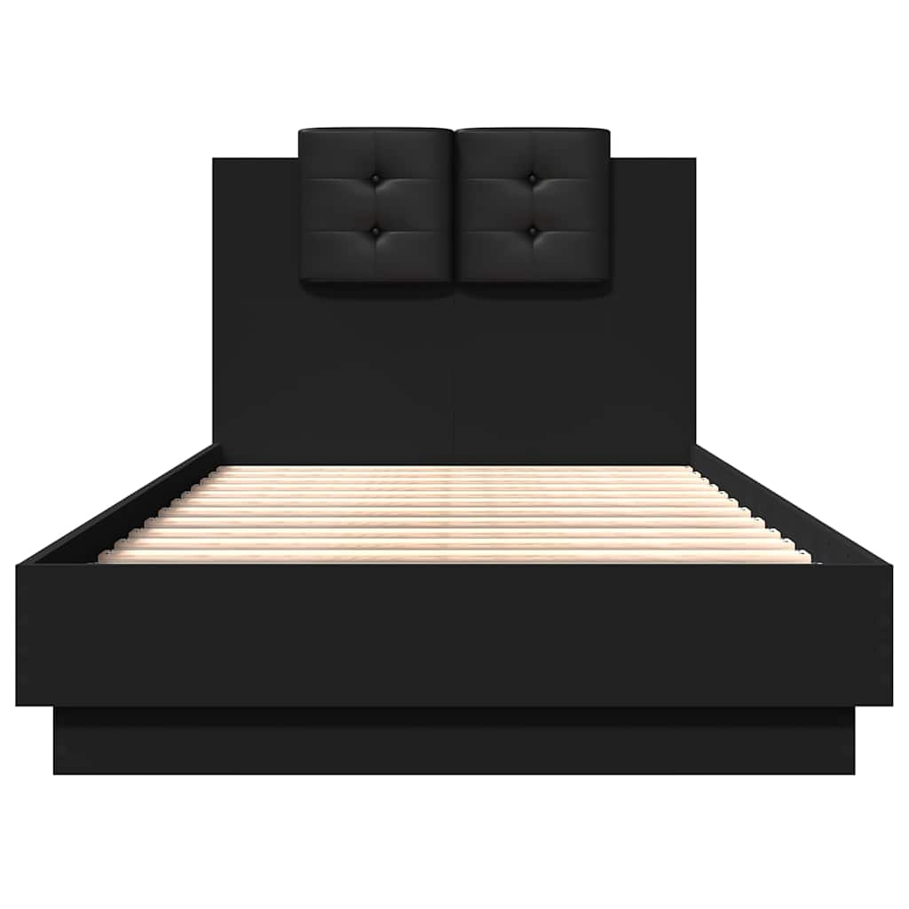 Estrutura cama cabeceira 75x190 cm derivados de madeira preto