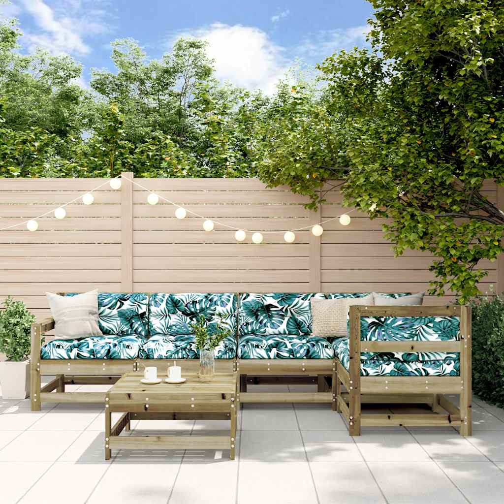 6 Pcs conjunto lounge de jardim madeira de pinho impregnada