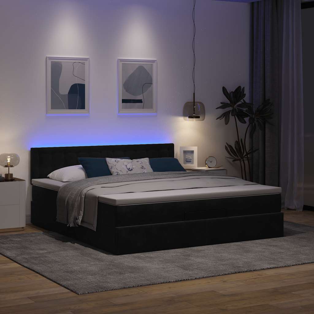 Estrutura de cama otomana com colchão 160x200 cm veludo preto