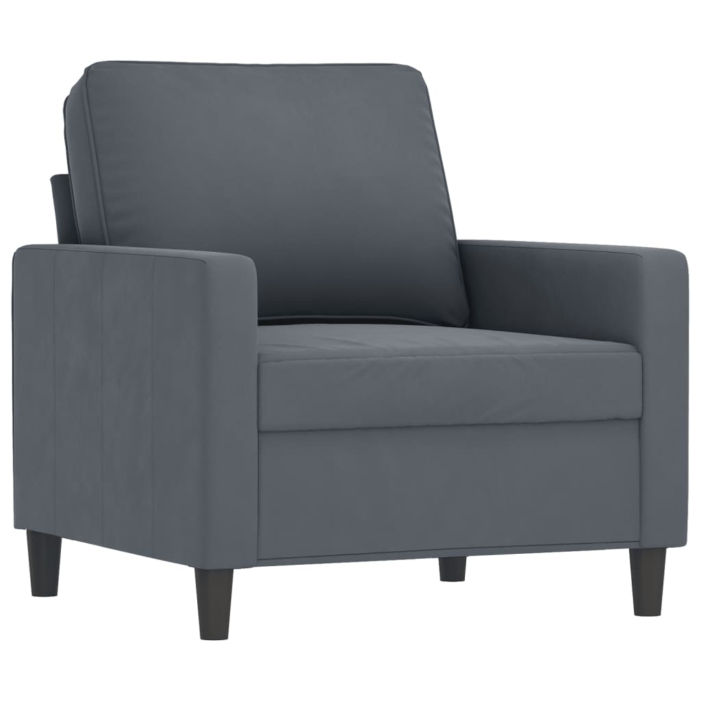 3 Pcs conjunto de sofás com almofadões veludo cinzento-escuro
