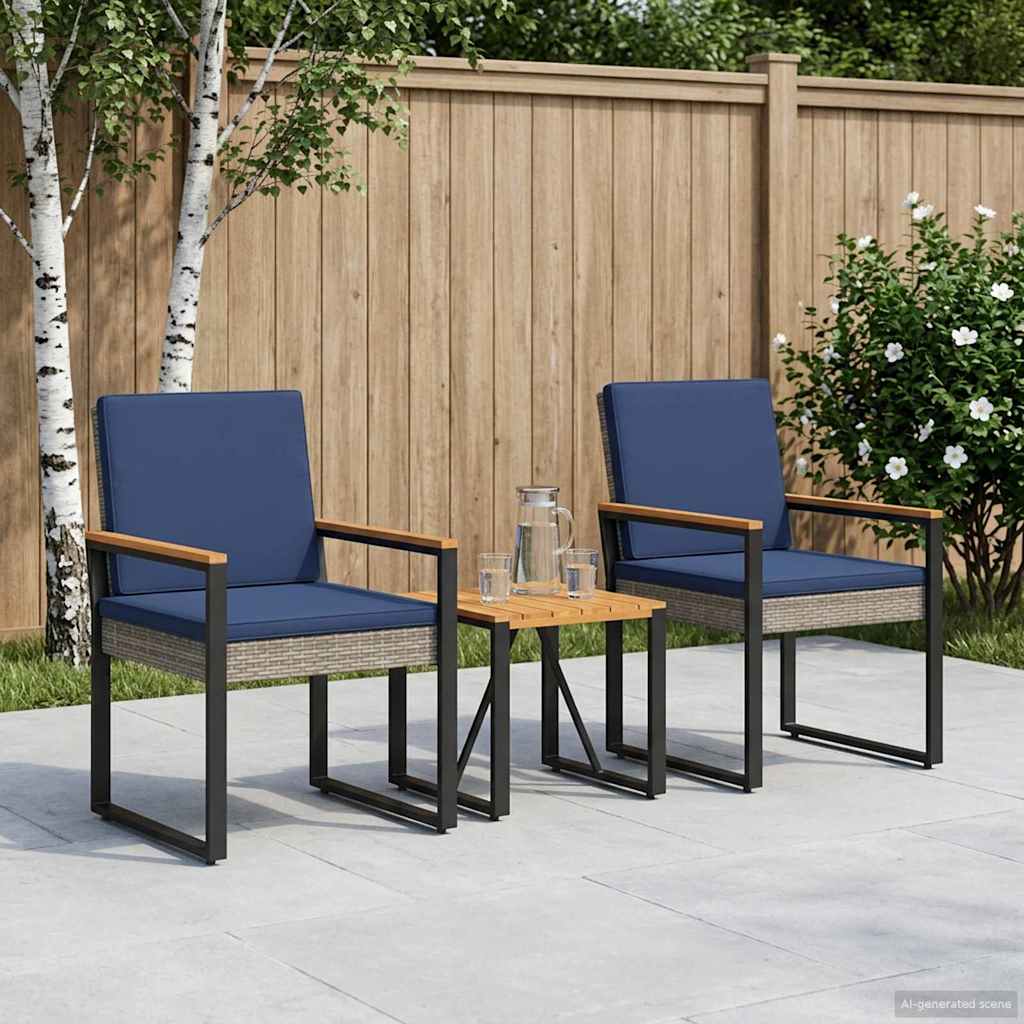 Conjunto de móveis para exterior 3 unid. cinza e azul marinho
