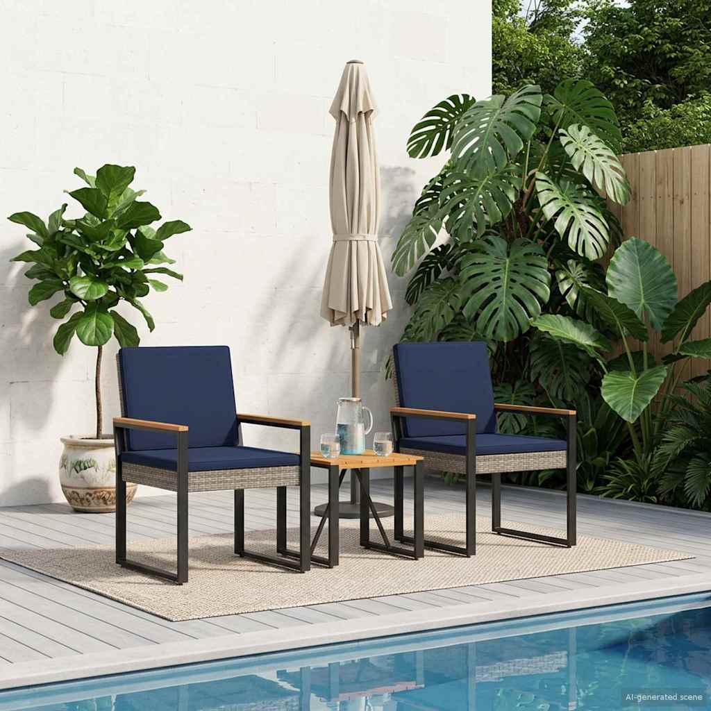 Conjunto de móveis para exterior 3 unid. cinza e azul marinho