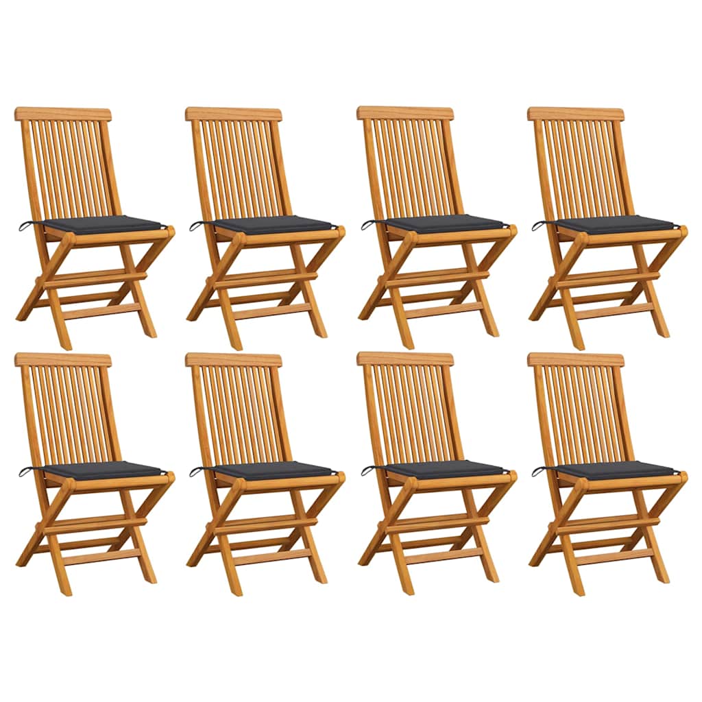 Cadeiras de jardim c/ almofadões antracite 8 pcs teca maciça