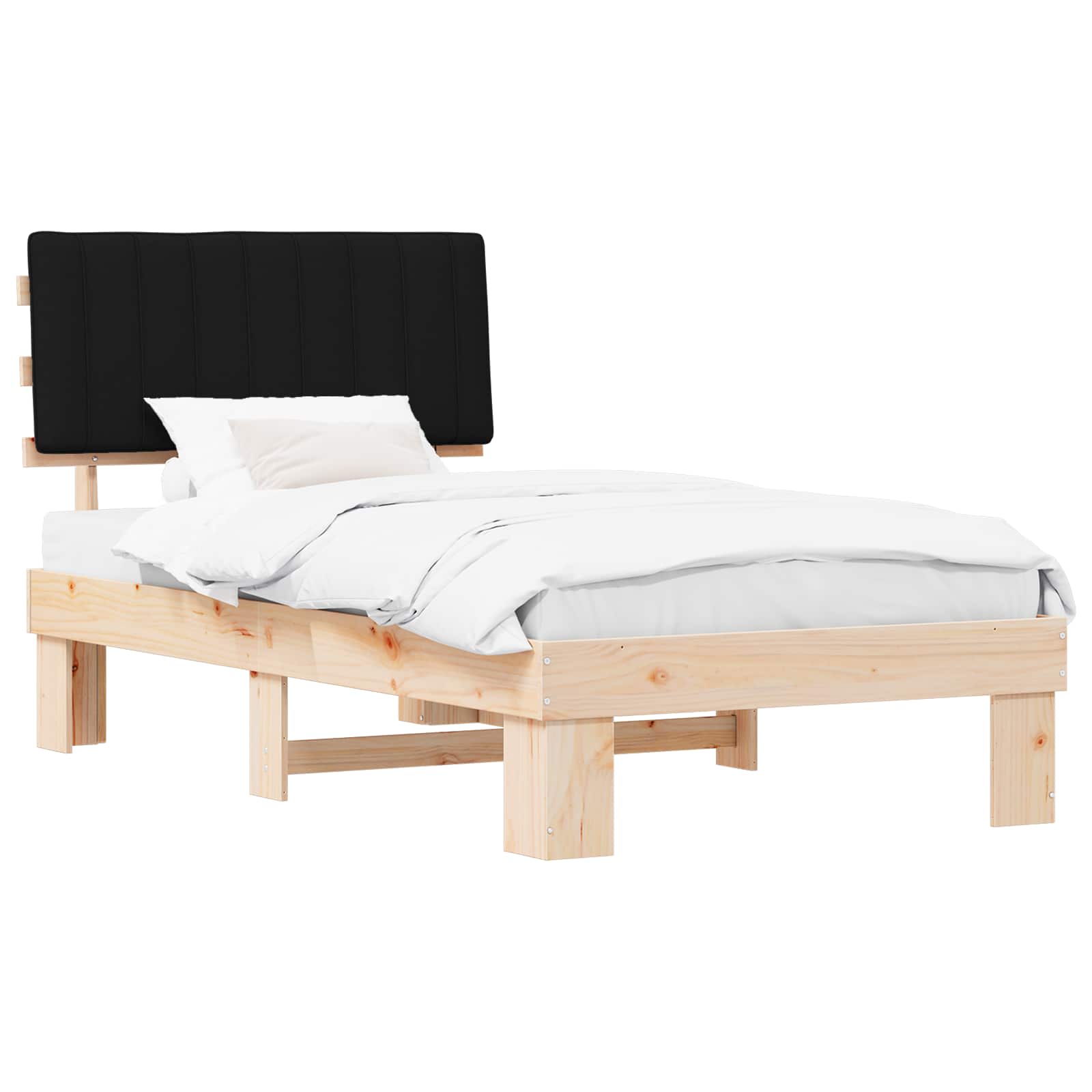 Estrutura de cama com cabeceira estofada preto 100 x 200 cm