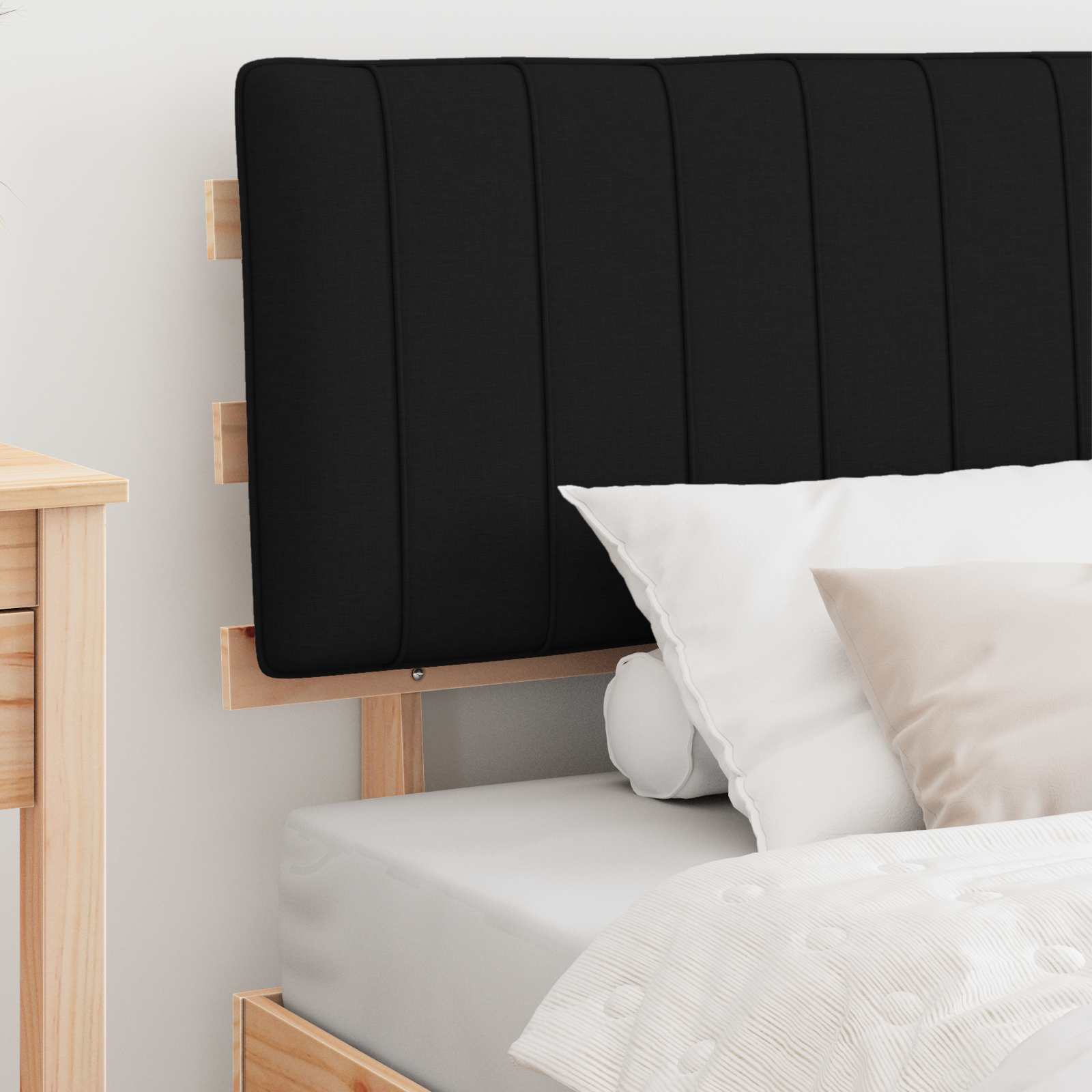 Estrutura de cama com cabeceira estofada preto 100 x 200 cm