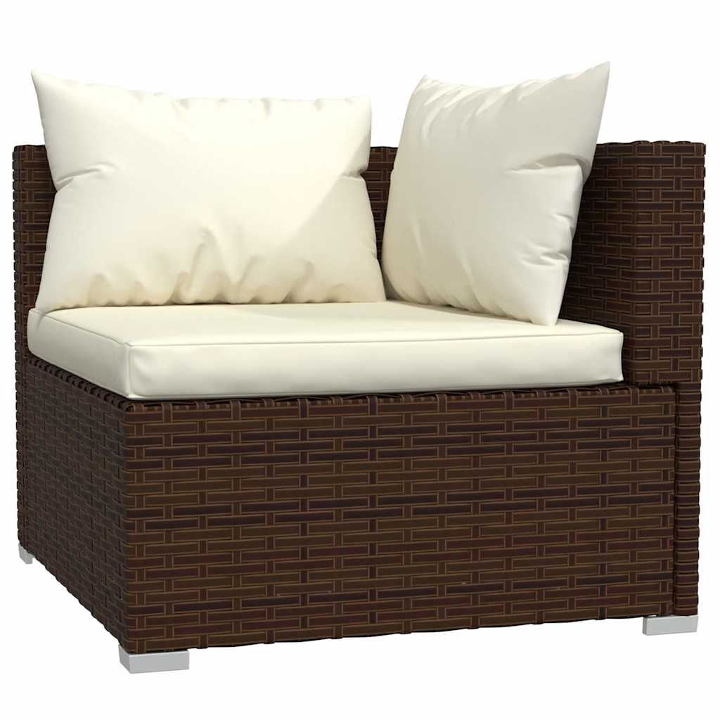 4 Pcs conjunto lounge jardim c/ almofadões vime PE castanho