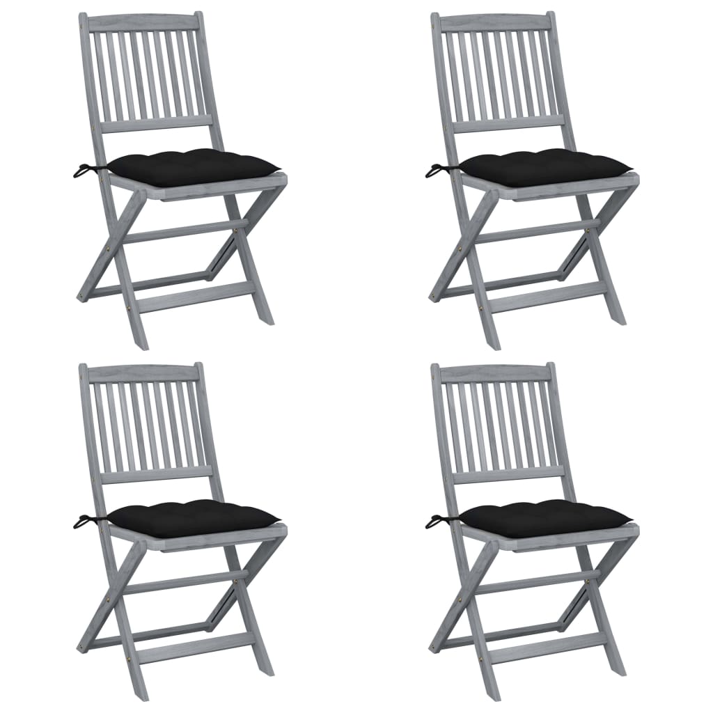 Cadeiras exterior dobráveis c/ almofadões 4 pcs acácia maciça