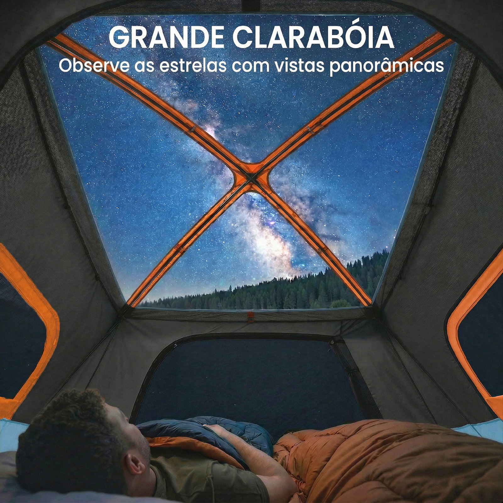 Tenda de campismo familiar tipo túnel para 4 pessoas com 2 quartos, portas e claraboias impermeável 530x380x220 cm multicor