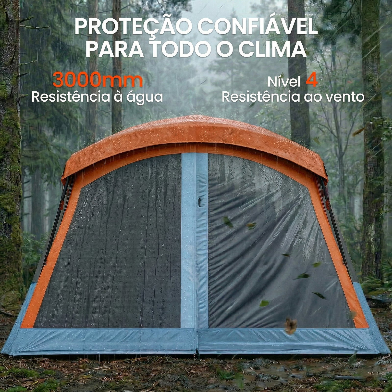 Tenda de campismo familiar tipo túnel para 4 pessoas com 2 quartos, portas e claraboias impermeável 530x380x220 cm multicor