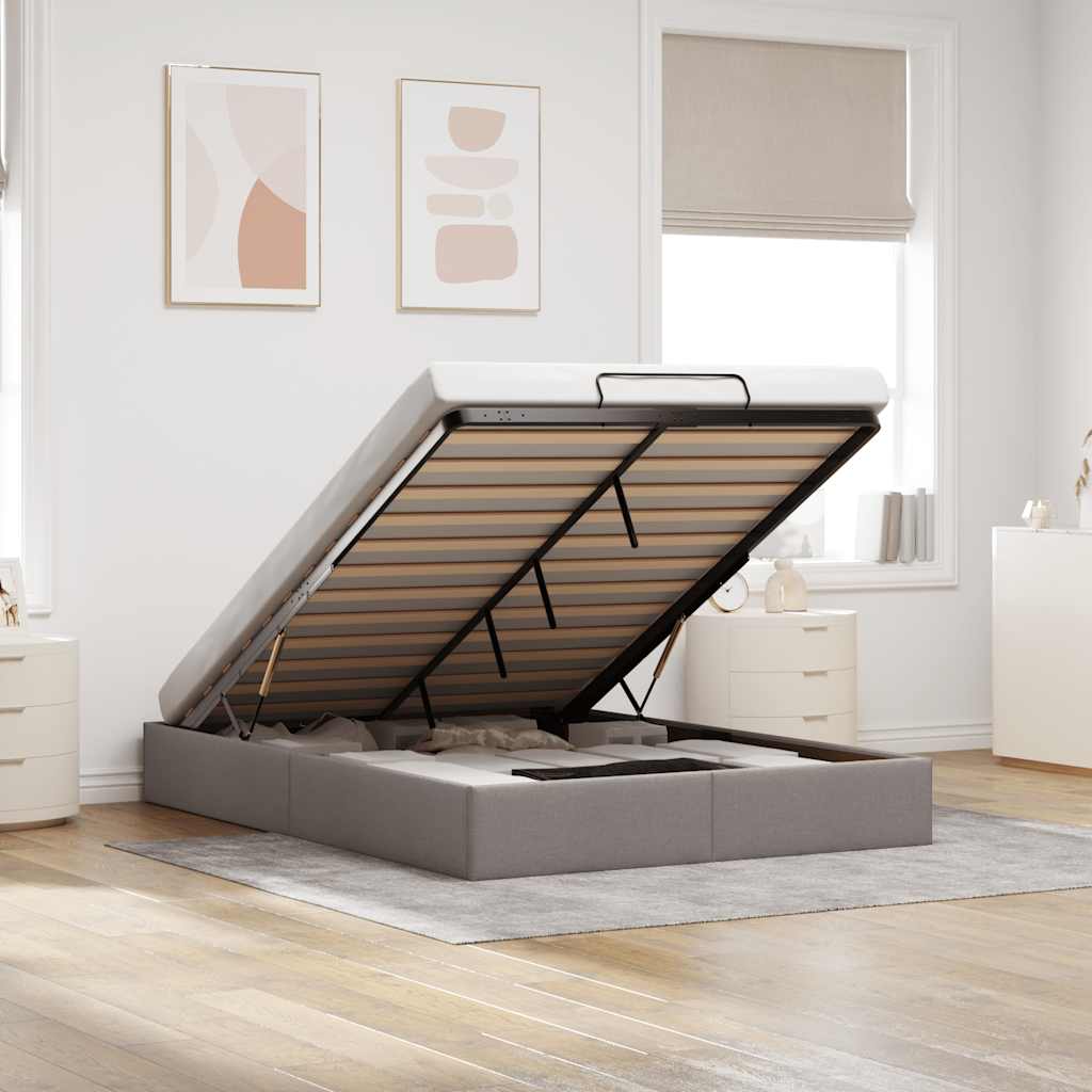 Estrutura de cama otomana sem colchão 140x190cm tecido cinzento