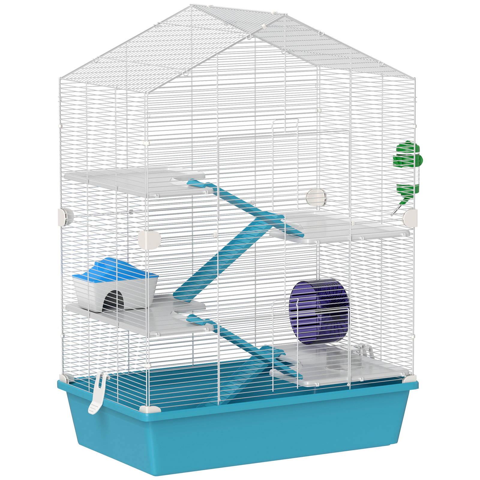 Gaiola para hamster de 5 níveis com plataformas comedouro bebedouro casa rampa e rodas de exercícios 58x36x81 cm azul claro