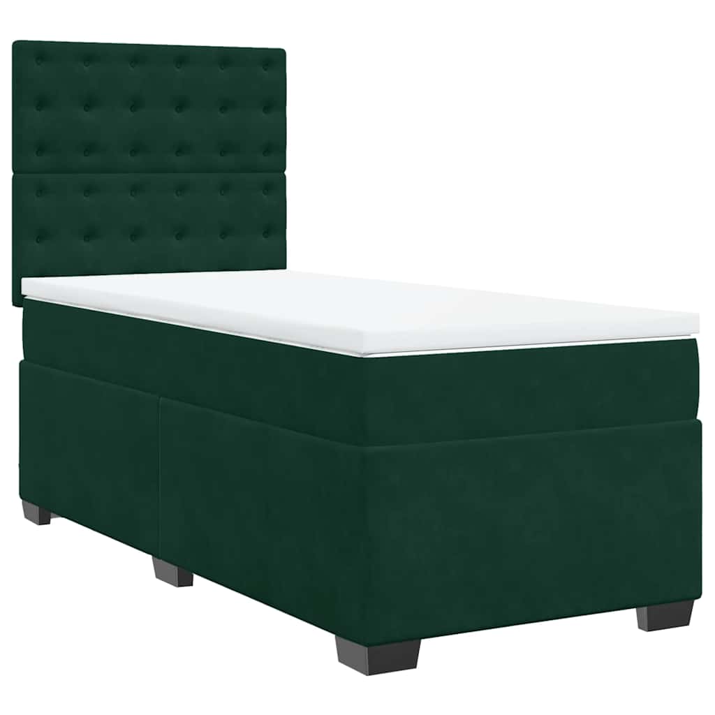 Cama com molas/colchão 90x200 cm veludo verde-escuro