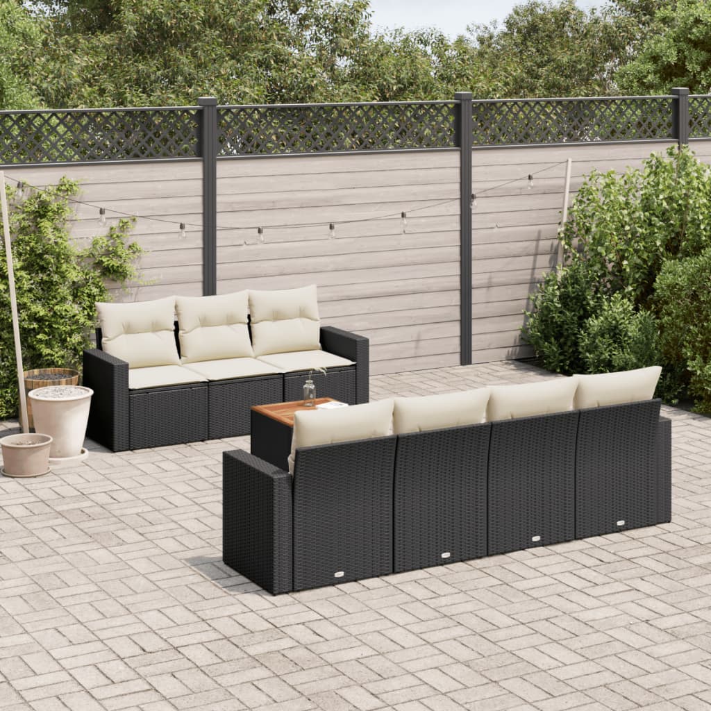 8 Pcs conjunto sofás de jardim com almofadões vime PE preto