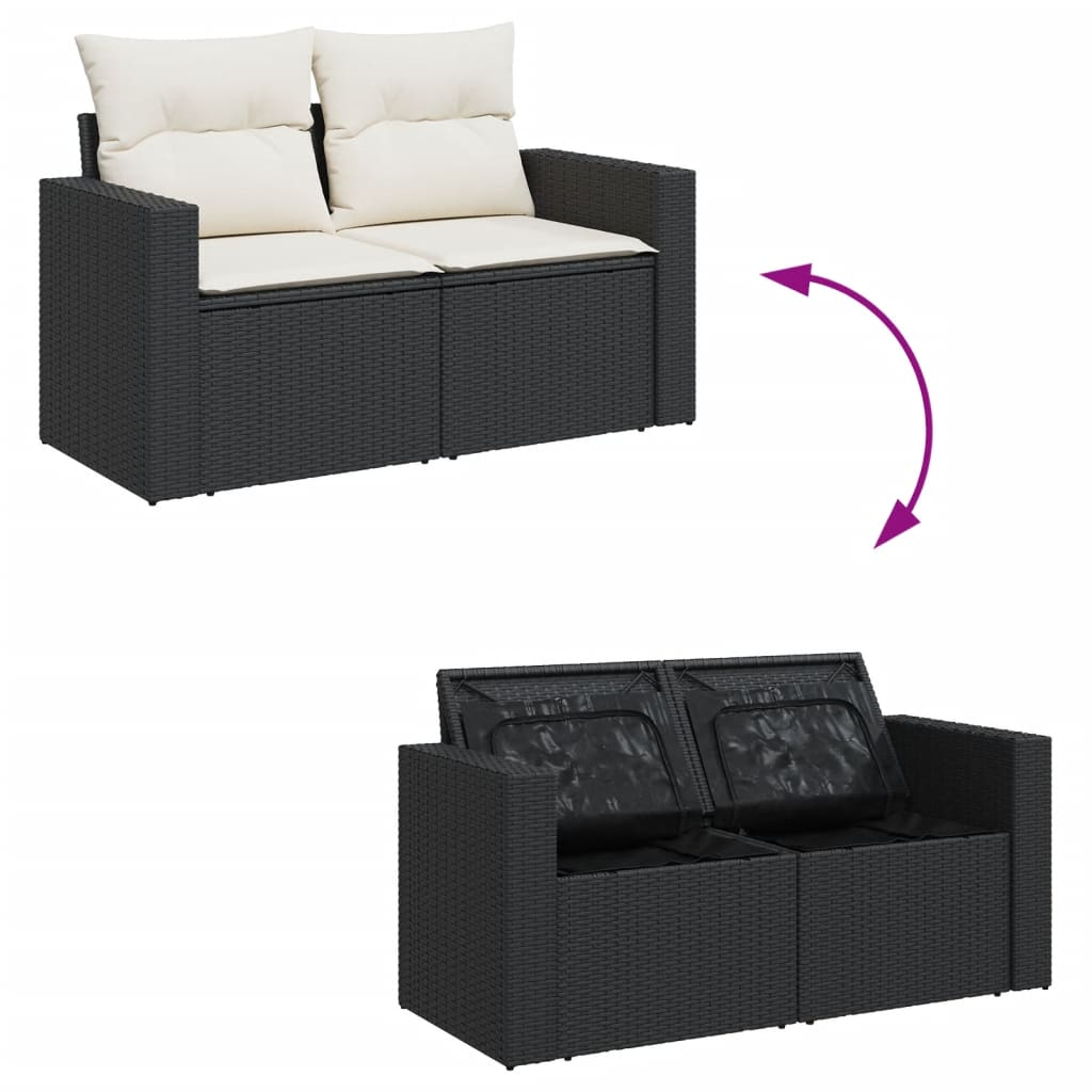 8 Pcs conjunto sofás de jardim com almofadões vime PE preto