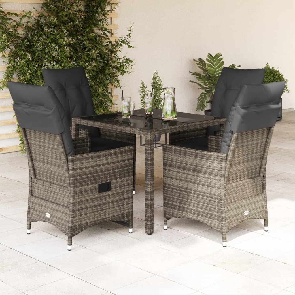 5 Pcs conjunto de jantar p/ jardim c/ almofadões vime PE cinza