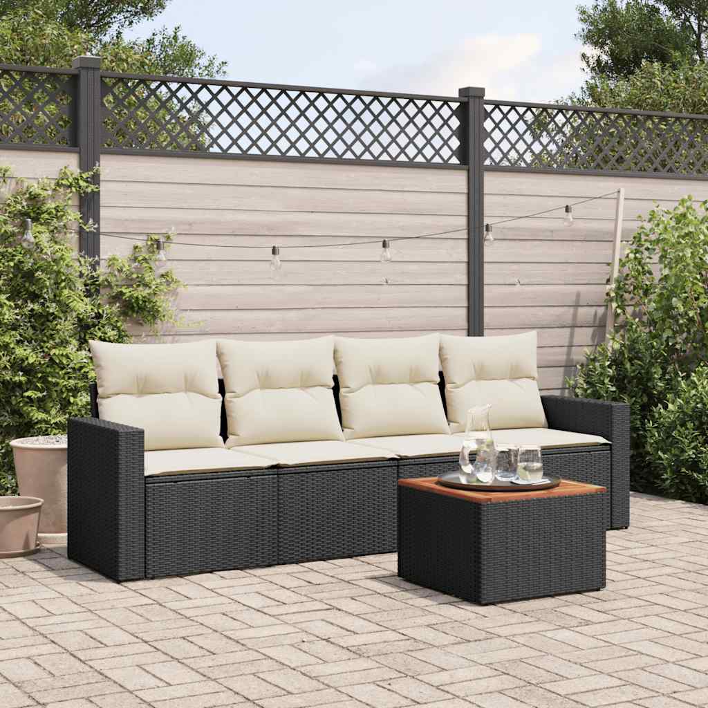 5 Pcs conjunto sofás de jardim com almofadões vime PE preto
