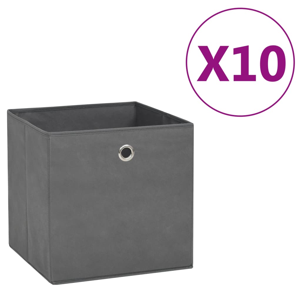 Caixas arrumação 10 pcs 28x28x28 cm tecido-não-tecido cinza