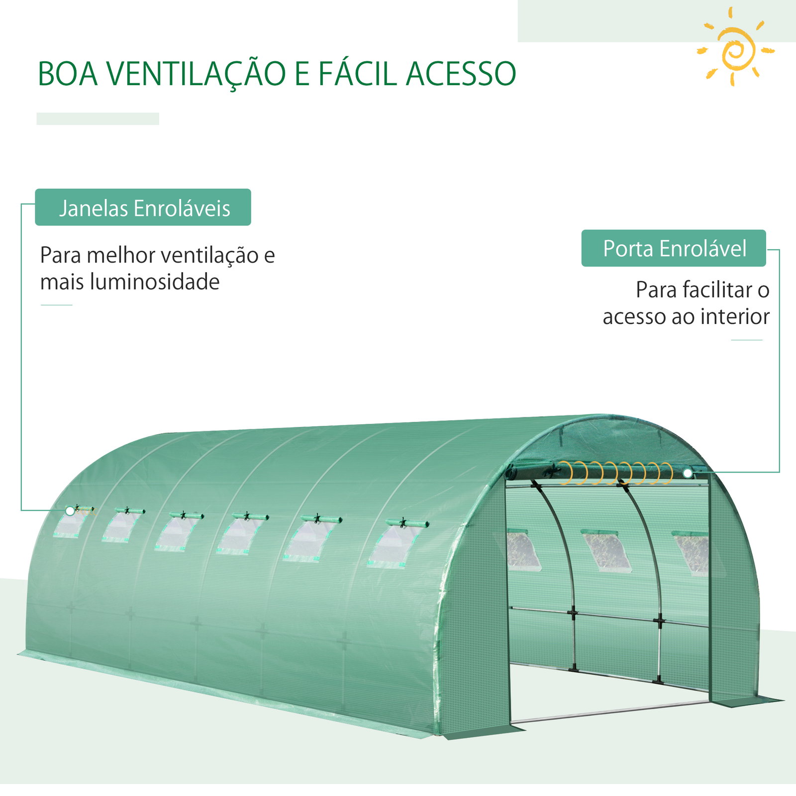 Cobertura de Estufa de Túnel 6x3x2m Cobertura de Substituição de Estufa Polietileno com 12 Janelas e Portas Enroláveis Proteção