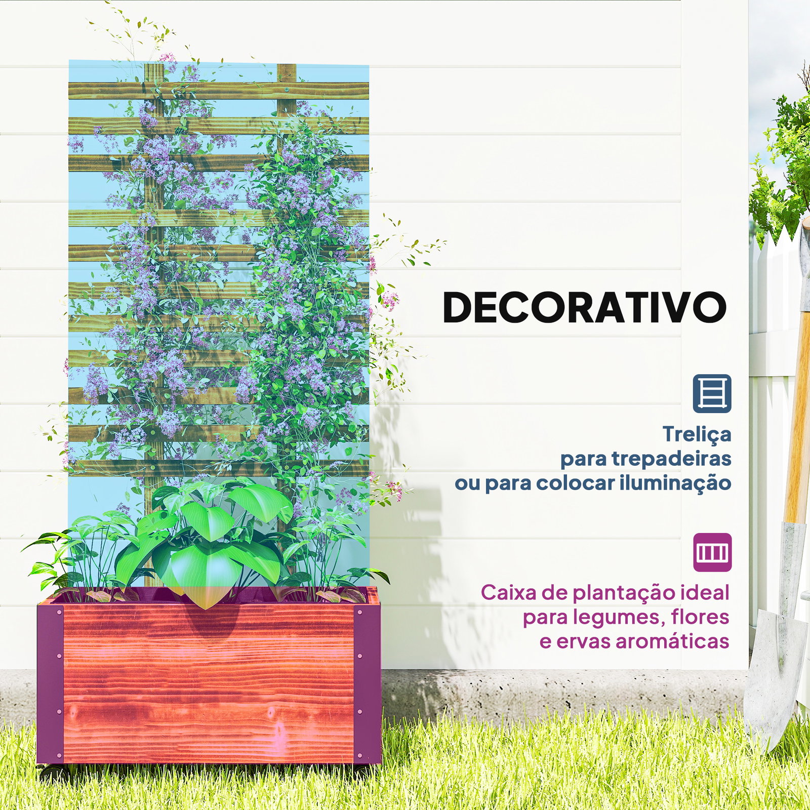 Floreira exterior de madeira floreira com treliça para plantas trepadeiras tecido não tecido rodas 65x31x147 cm madeira