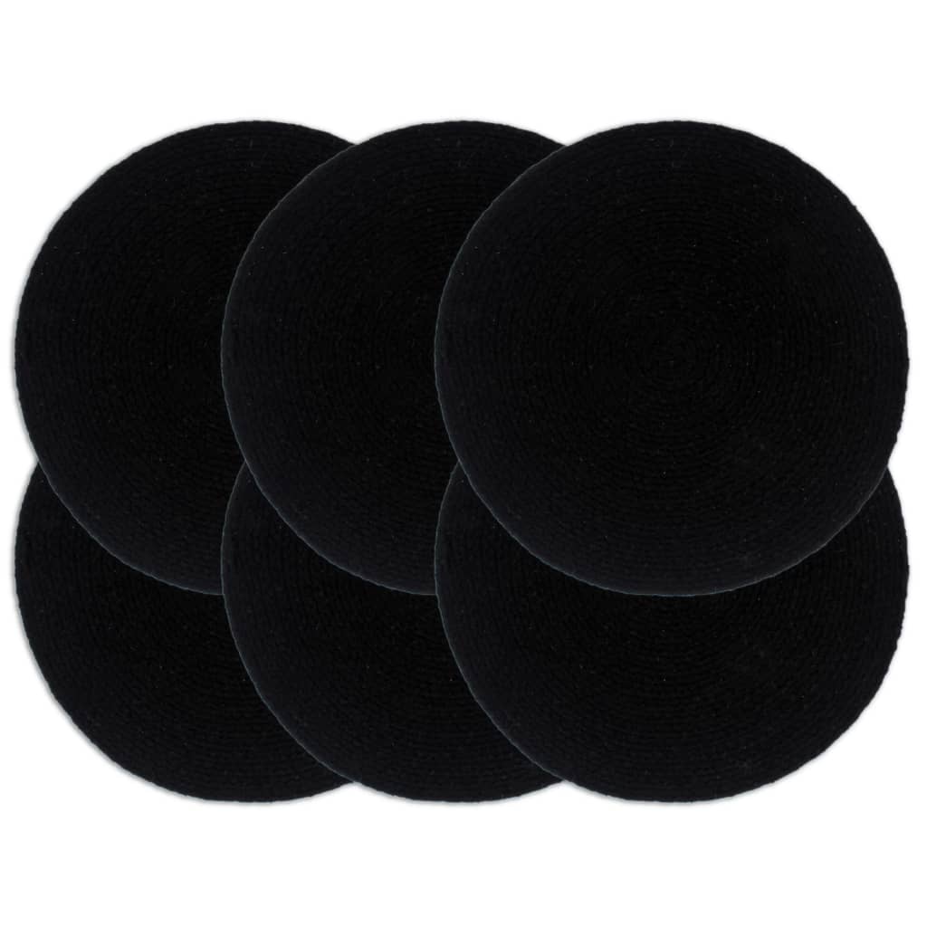 Individuais de mesa 6 pcs em algodão liso 38 cm redondo preto