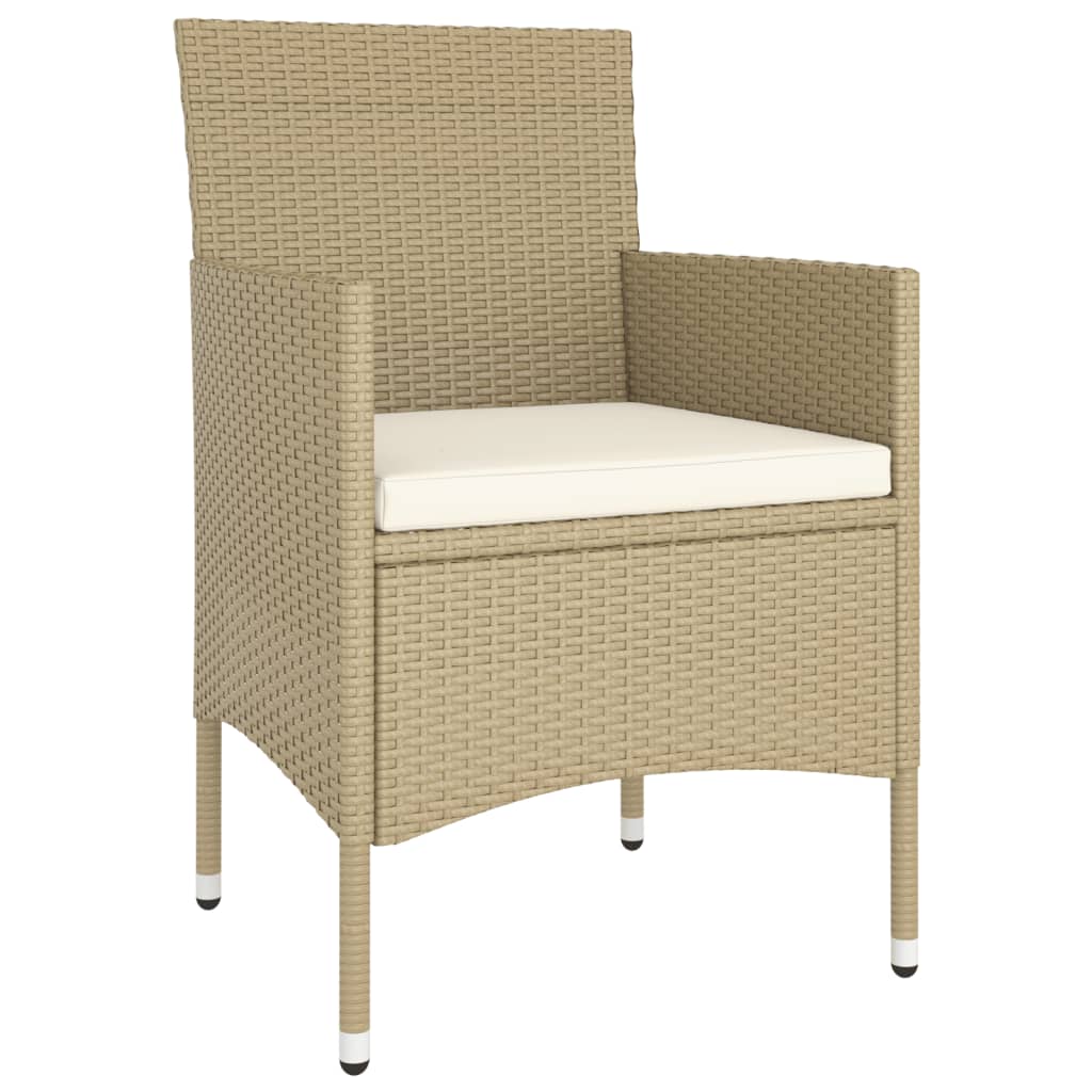 5 Pcs conjunto bistrô de jardim vime PE e vidro temperado bege