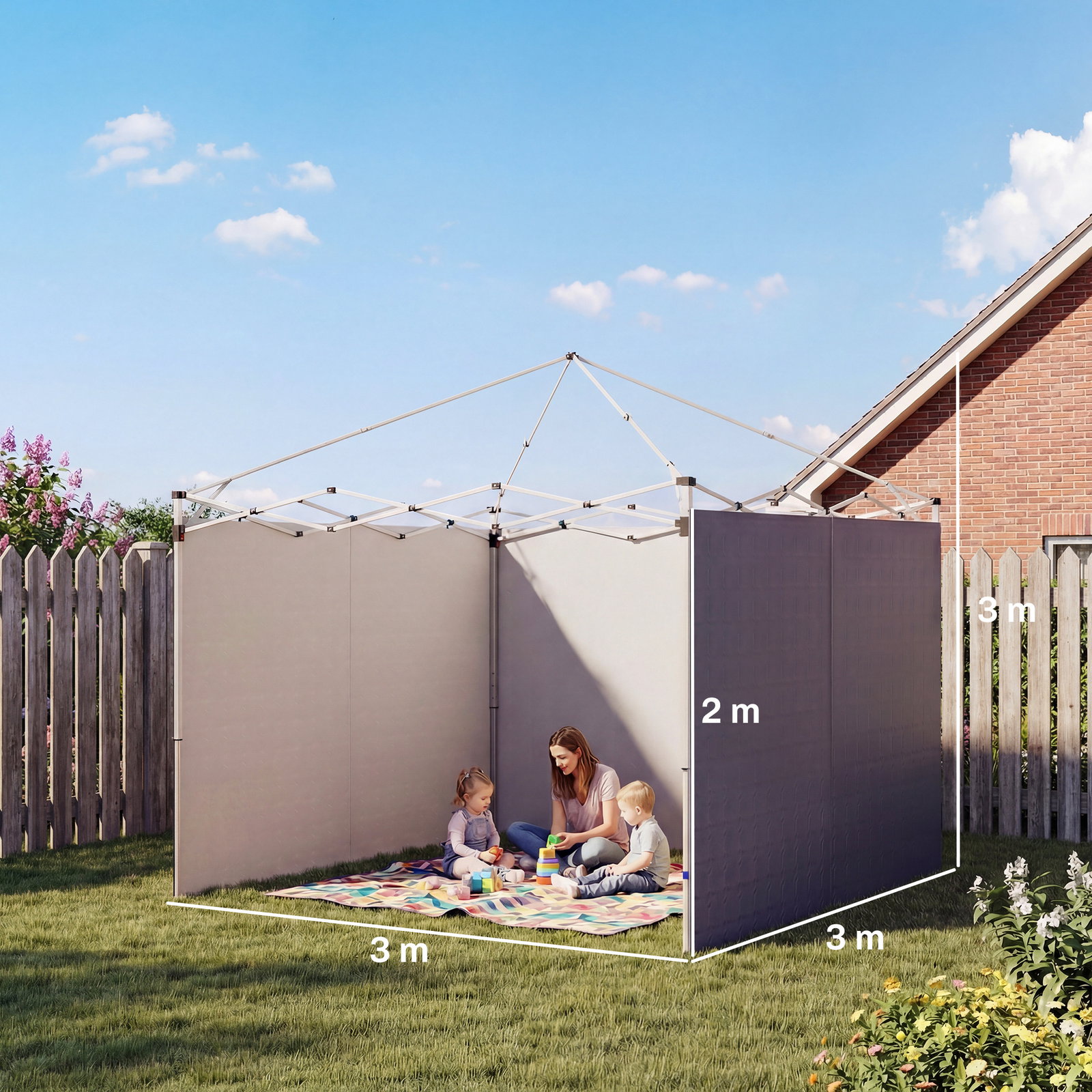 3 Paredes laterais para tendas de 3x3 m ou 3x2 m em tecido oxford com fecho de correr azul