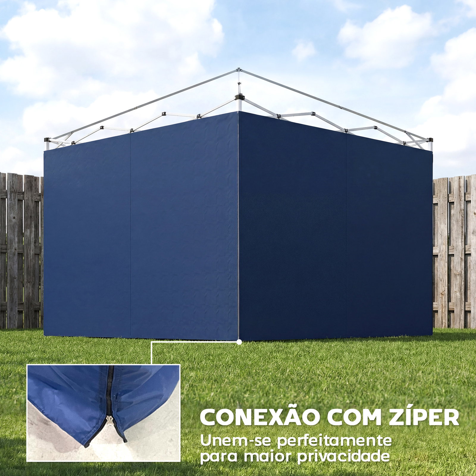 3 Paredes laterais para tendas de 3x3 m ou 3x2 m em tecido oxford com fecho de correr azul