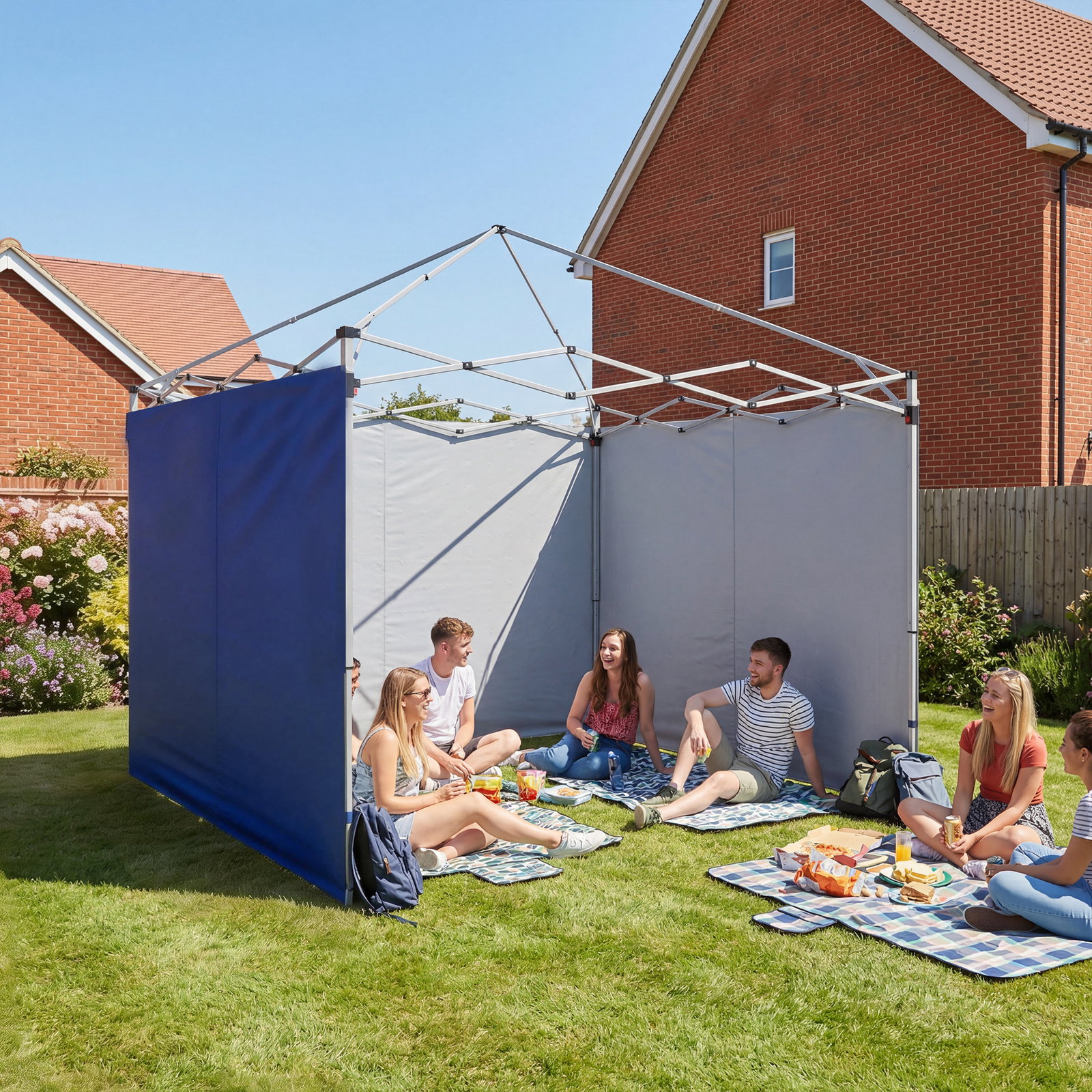 3 Paredes laterais para tendas de 3x3 m ou 3x2 m em tecido oxford com fecho de correr azul