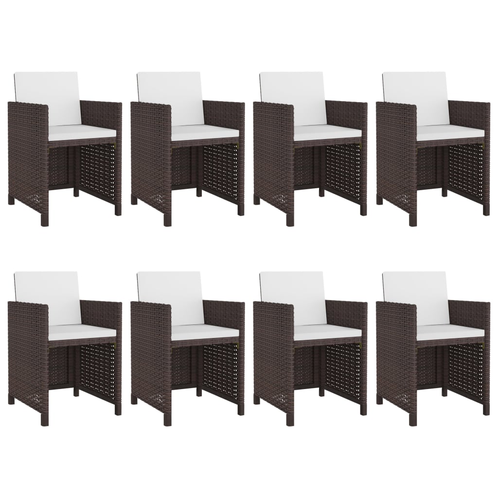 9 Pcs conjunto jantar exterior c/ almofadões vime PE castanho