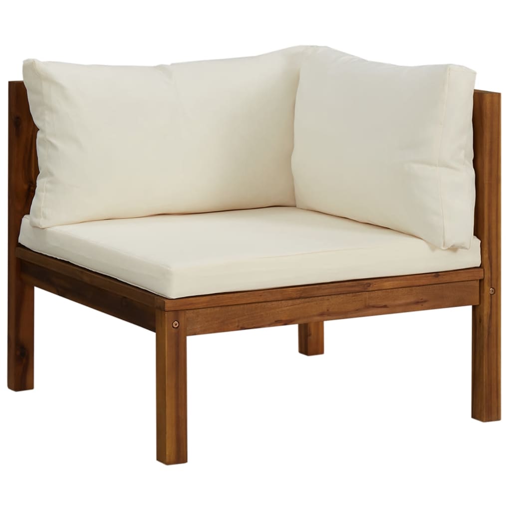 7 Pcs conjunto lounge jardim c/ almofadões creme acácia maciça