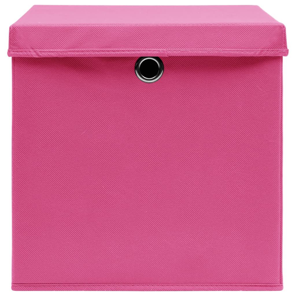 Caixas de arrumação com tampas 10 pcs 32x32x32 cm tecido rosa