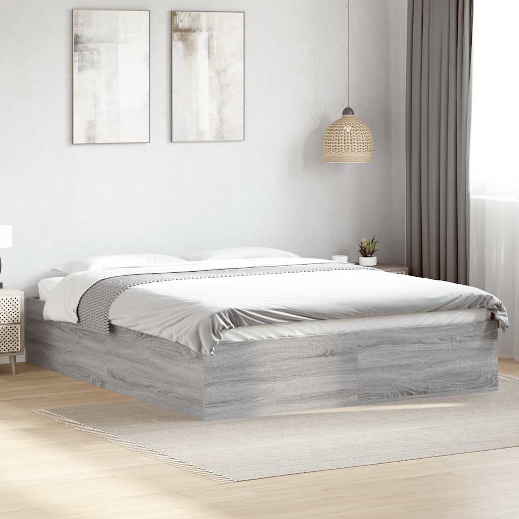Estrutura de cama 150x200 cm derivados de madeira cinza sonoma