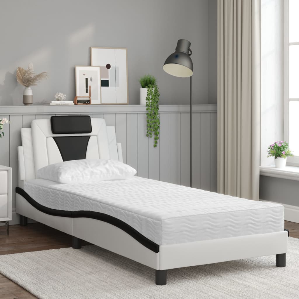 Cama viana com colchão 90x190 cm couro artificial preto e branco